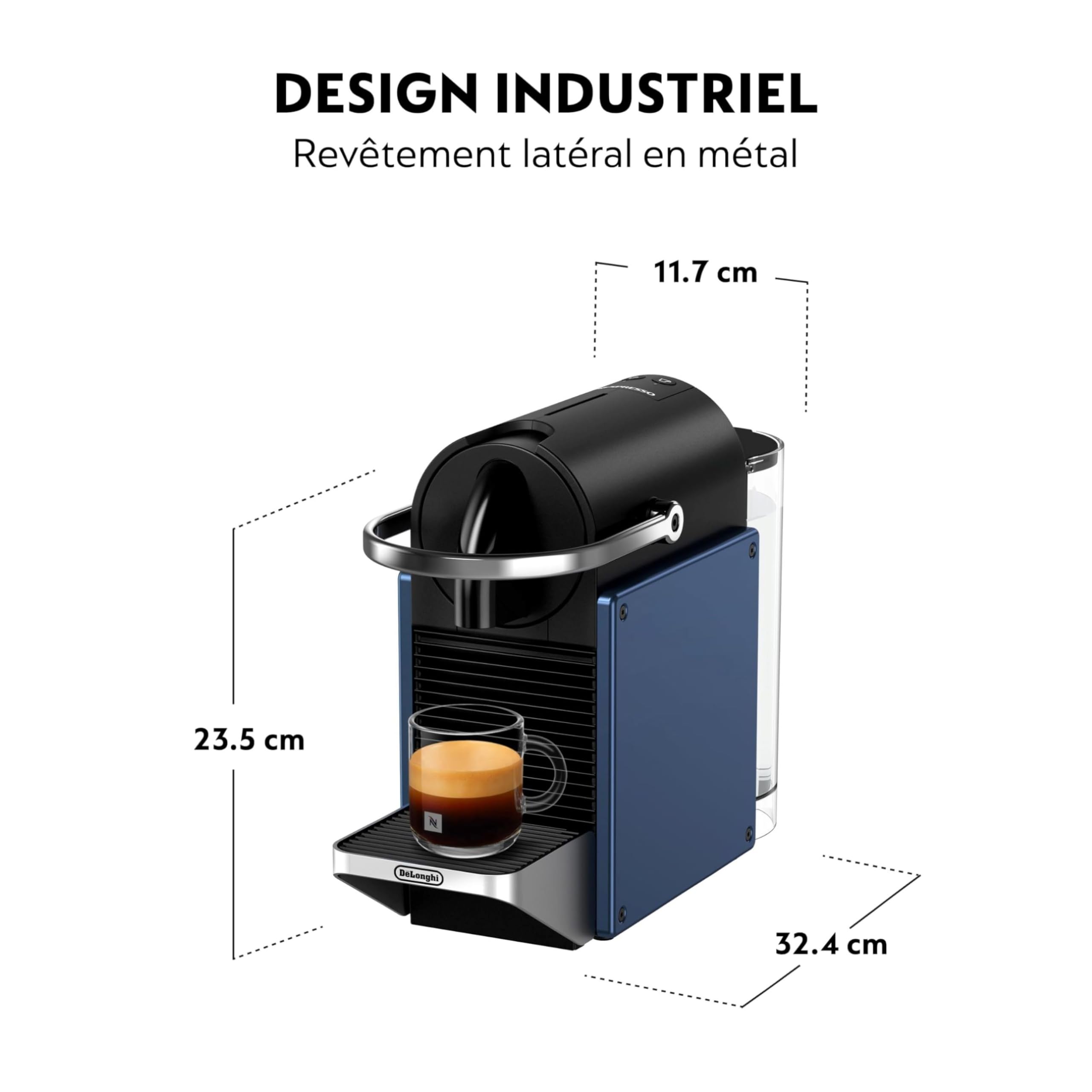 Machine à Café Pixie Bleu, 19 Bars + Kit de Bienvenue, Design Compact, Expresso et Lungo, Arrêt Automatique, EN127.BL