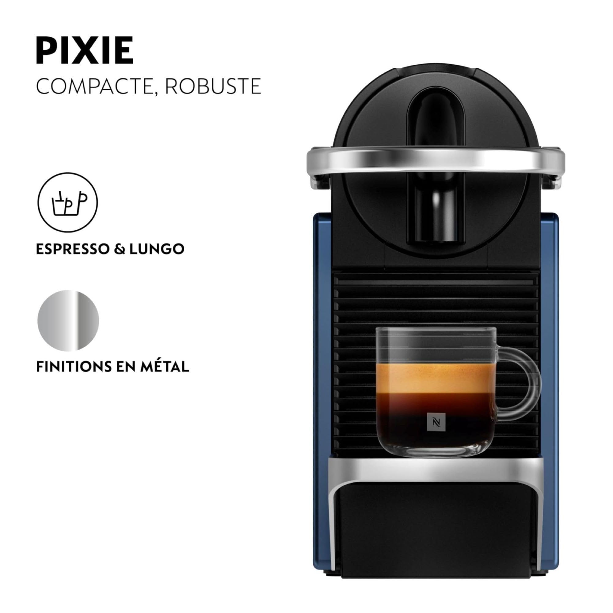 Machine à Café Pixie Bleu, 19 Bars + Kit de Bienvenue, Design Compact, Expresso et Lungo, Arrêt Automatique, EN127.BL