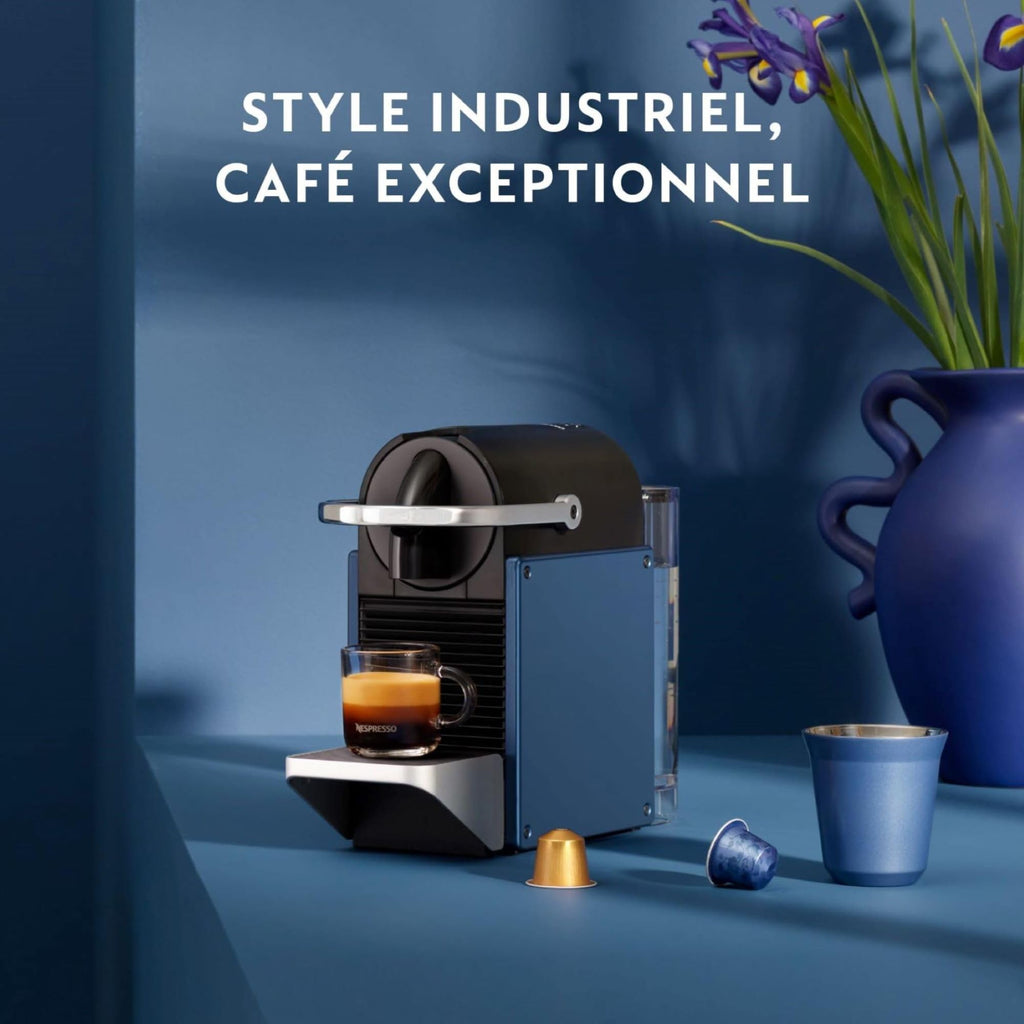 Machine à Café Pixie Bleu, 19 Bars + Kit de Bienvenue, Design Compact, Expresso et Lungo, Arrêt Automatique, EN127.BL